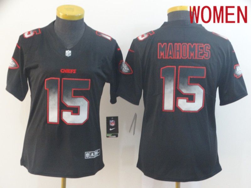 Women Kansas City Chiefs #15 Mahomes Nike Teams Black Smoke Fashion Limited NFL Jerseys->women nfl jersey->Women Jersey